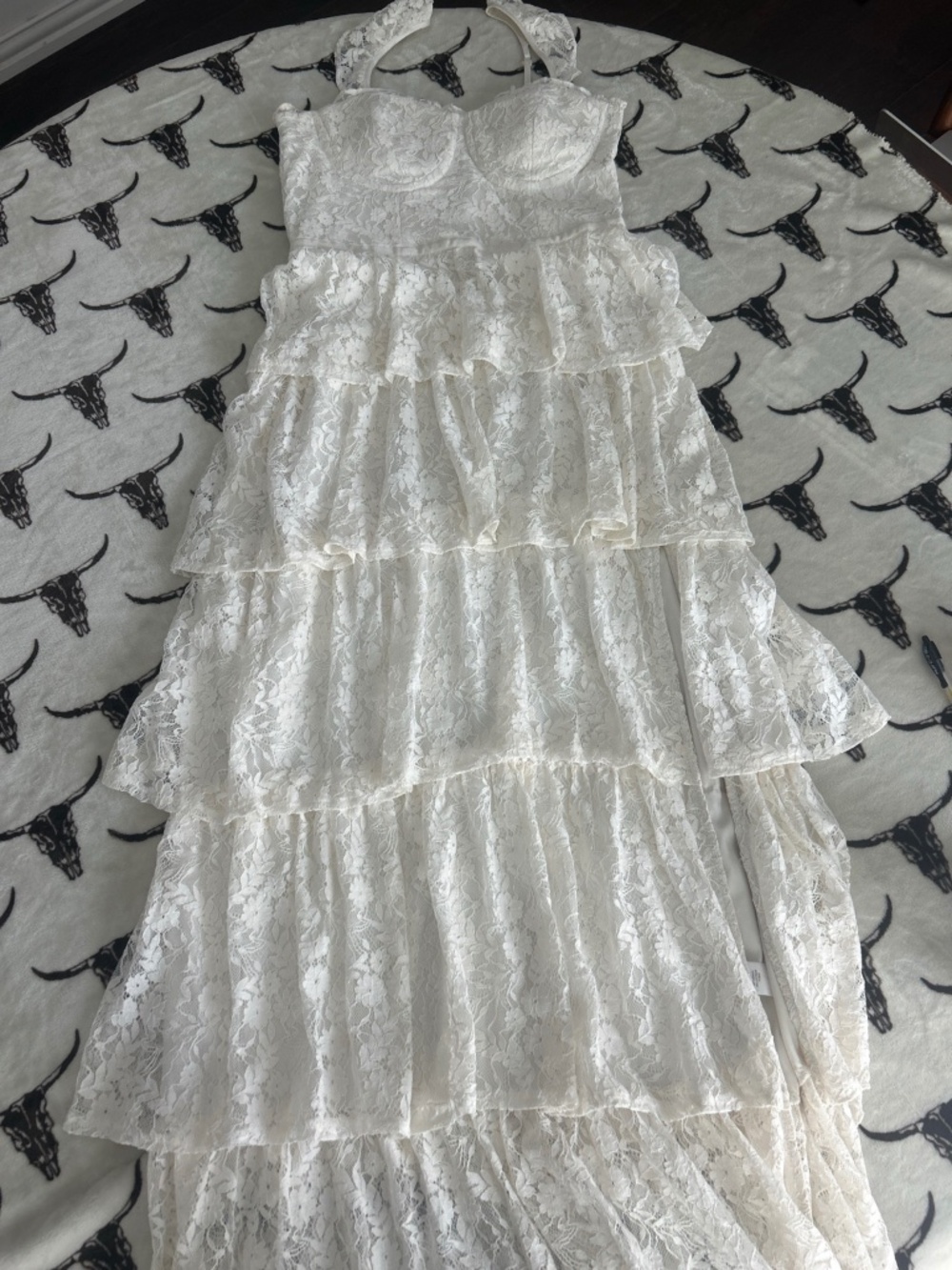 Altar’d State Ivory Floral Lace Tiered Maxi Dress Size L Bridal